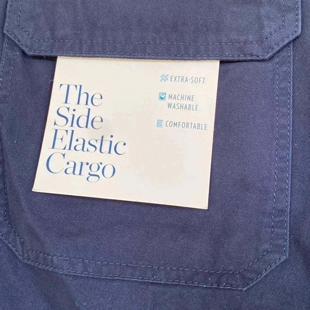 Croft & Borrow Navy Elasticized Sides Plus Size Cargo Shorts - Picture 7 of 14